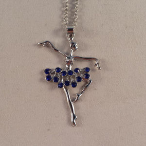 Silver Ballerina Dancer Blue Crystal Gemstone Pendant Necklace Gorgeous Gift